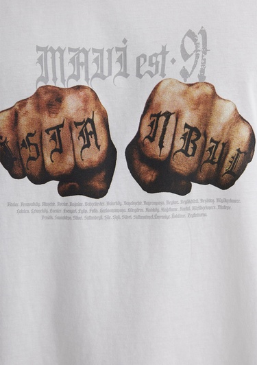  Mavi Baskılı Ekru Tişört Relaxed Fit / Rahat Kesim 0613003-70057