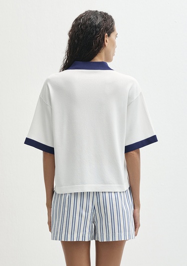  Mavi Lacivert Yakalı Beyaz Triko Polo Regular Fit / Normal Kesim 1710748-70057