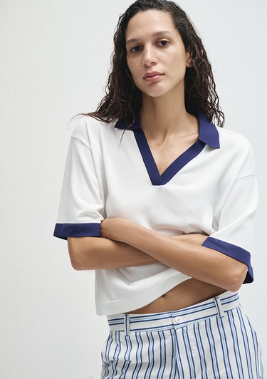  Mavi Lacivert Yakalı Beyaz Triko Polo Regular Fit / Normal Kesim 1710748-70057