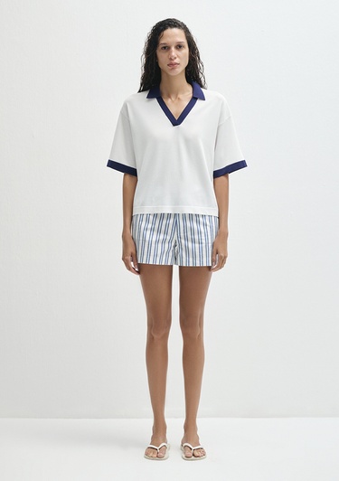  Mavi Lacivert Yakalı Beyaz Triko Polo Regular Fit / Normal Kesim 1710748-70057