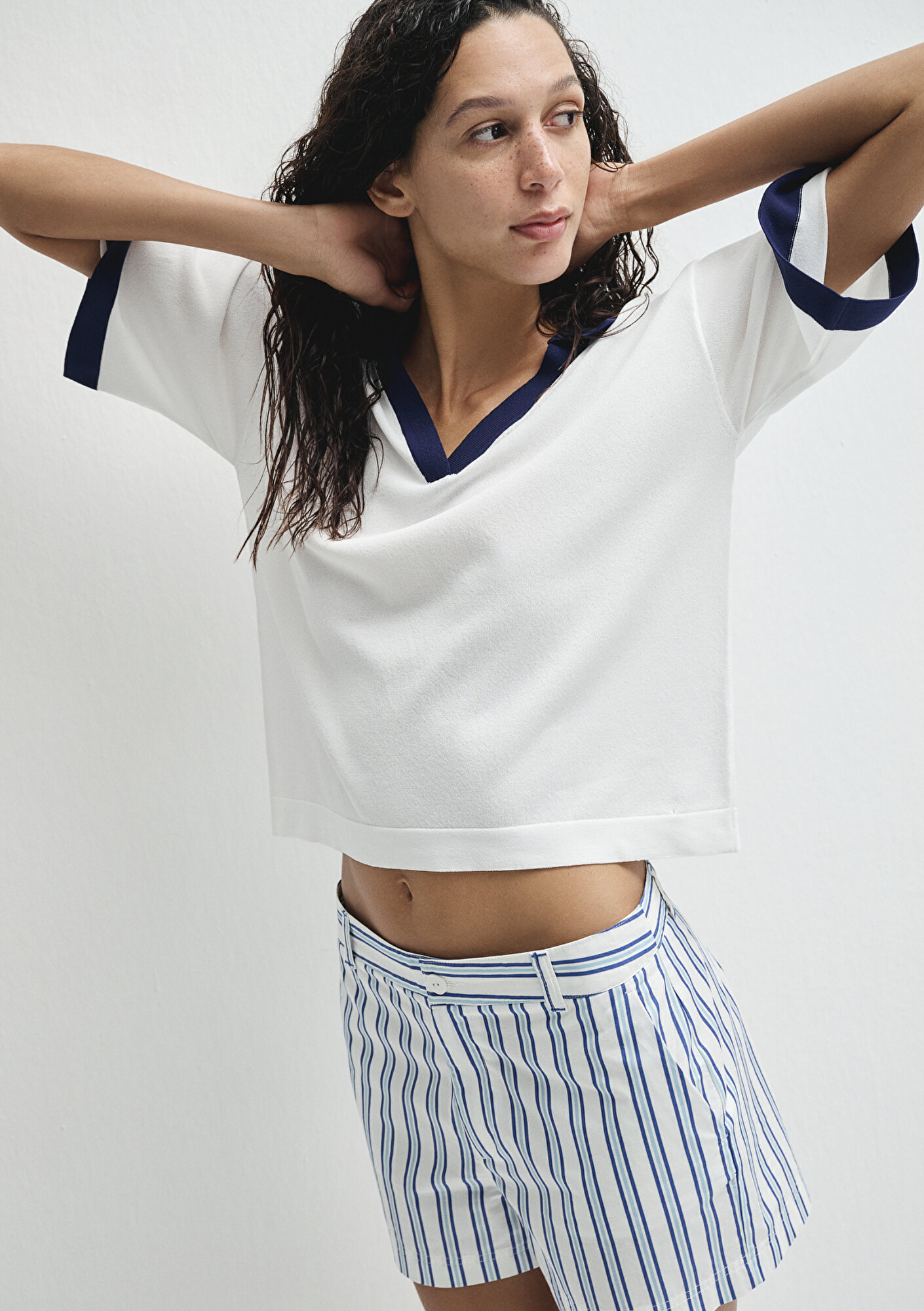  Mavi Çizgili Mavi Şort 1410220-83972