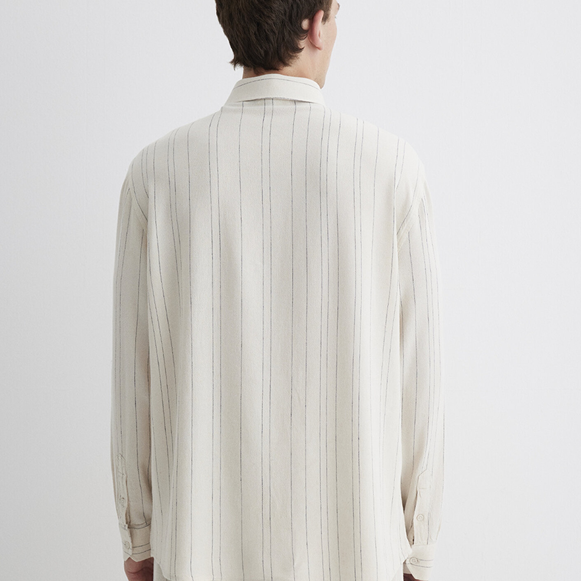 Mavi Keten Karışımlı Çizgili Bej Gömlek Regular Fit / Normal Kesim 0211617-83884