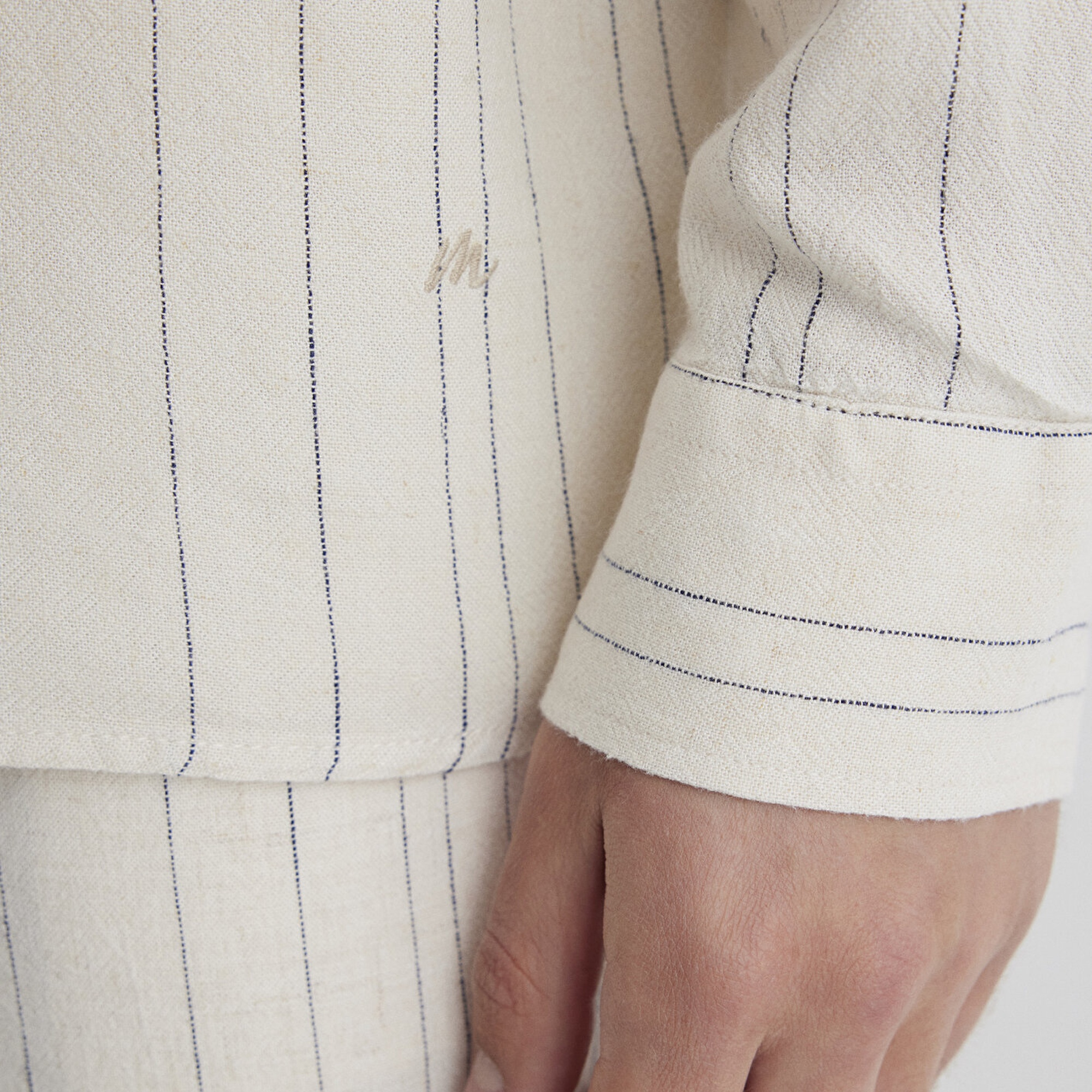 Mavi Keten Karışımlı Çizgili Bej Gömlek Regular Fit / Normal Kesim 0211617-83884