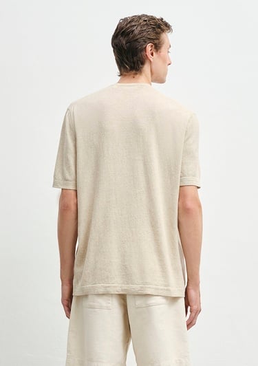  Mavi Kısa Kollu Bej Triko Loose Fit / Bol Rahat Kesim 0710368-70020