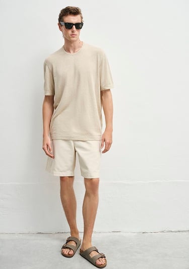  Mavi Kısa Kollu Bej Triko Loose Fit / Bol Rahat Kesim 0710368-70020