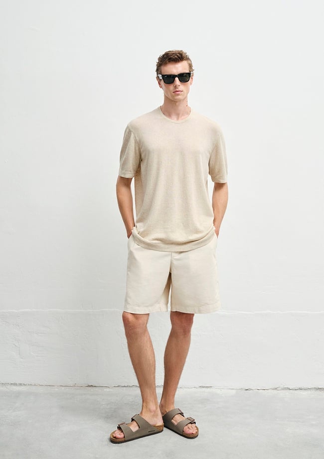  Mavi Kısa Kollu Bej Triko Loose Fit / Bol Rahat Kesim 0710368-70020