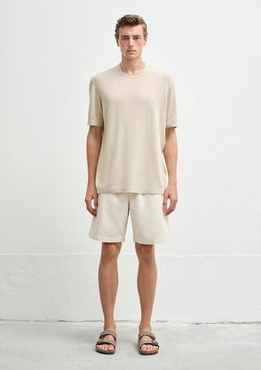  Mavi Kısa Kollu Bej Triko Loose Fit / Bol Rahat Kesim 0710368-70020