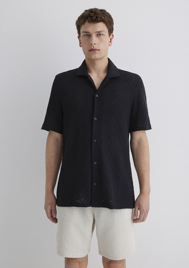  Mavi Siyah Gömlek Loose Fit / Bol Rahat Kesim 0211598-71379