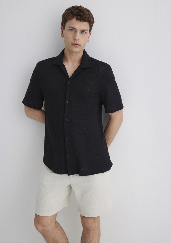  Mavi Siyah Gömlek Loose Fit / Bol Rahat Kesim 0211598-71379