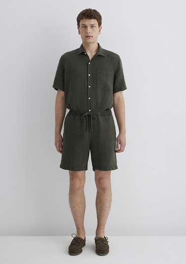  Mavi Antrasit Keten Şort 0410103-71587