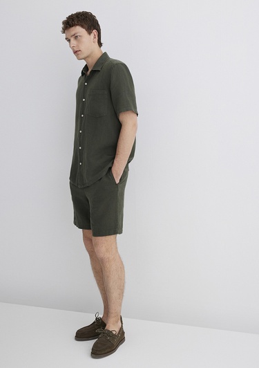  Mavi Antrasit Keten Şort 0410103-71587