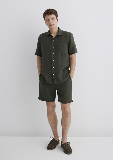  Mavi Antrasit Keten Şort 0410103-71587