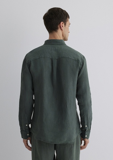 Mavi Yeşil Keten Gömlek Regular Fit / Normal Kesim 0211472-71598