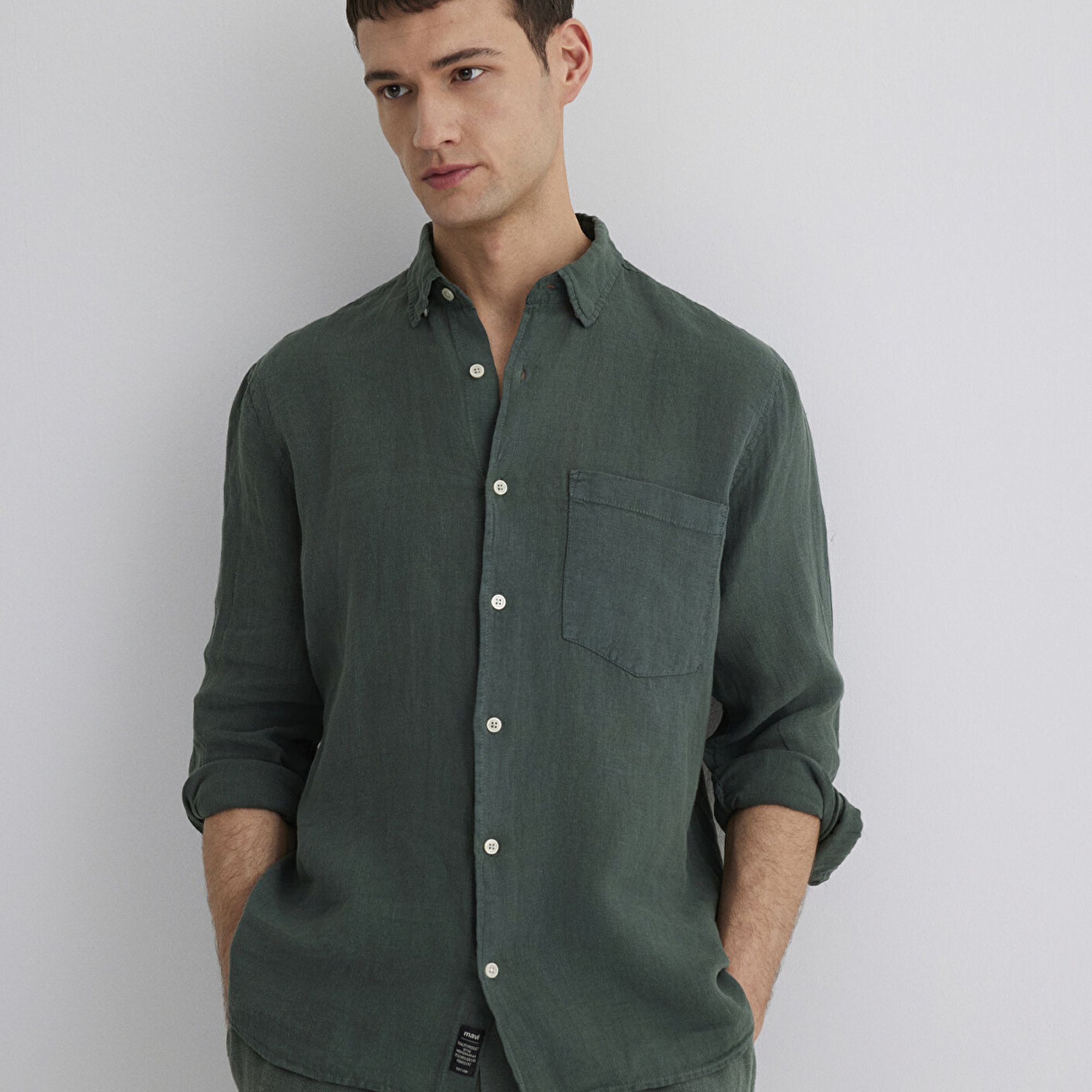 Mavi Yeşil Keten Gömlek Regular Fit / Normal Kesim 0211472-71598