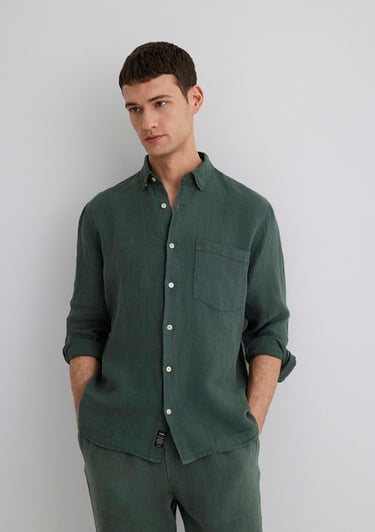  Mavi Yeşil Keten Gömlek Regular Fit / Normal Kesim 0211472-71598