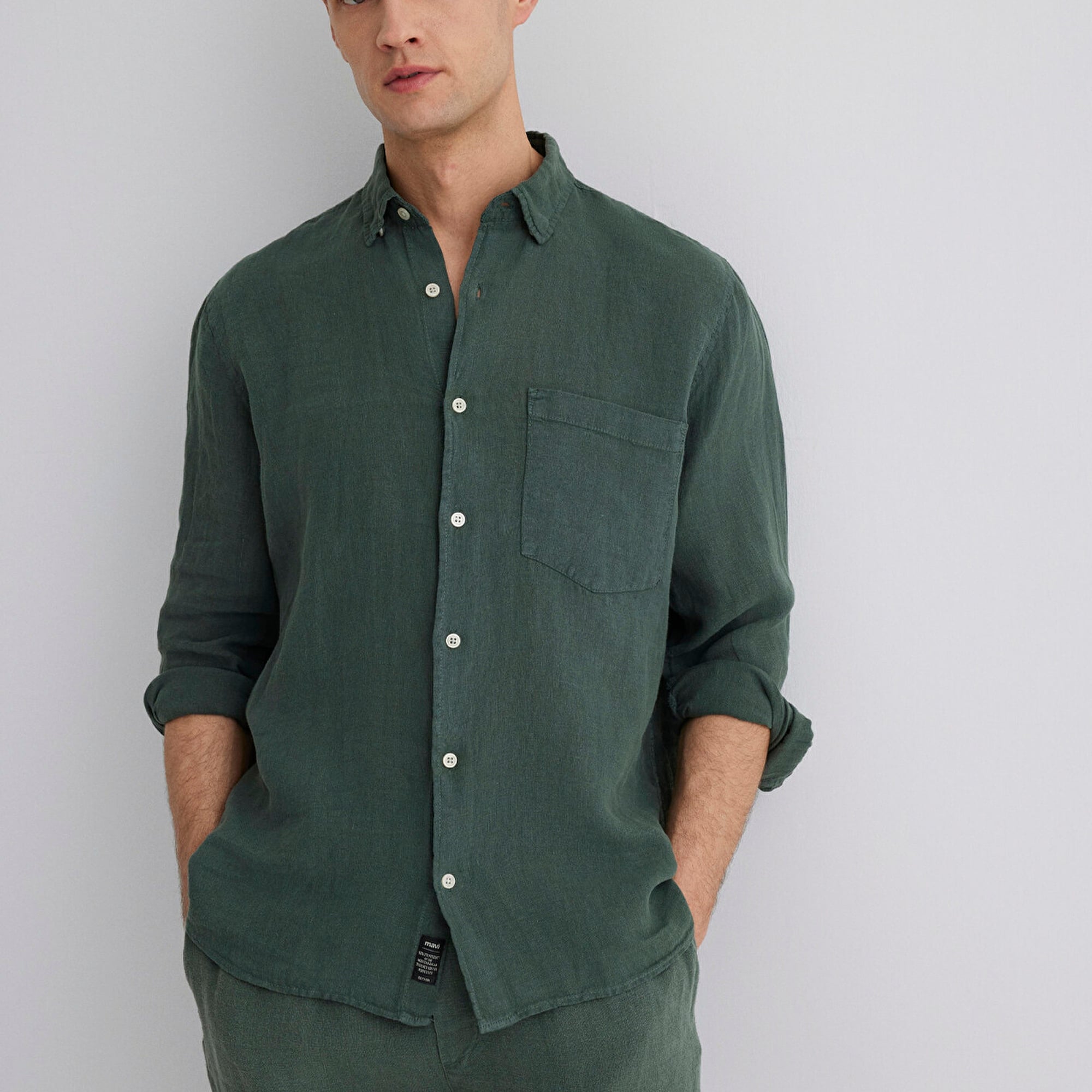 Mavi Yeşil Keten Gömlek Regular Fit / Normal Kesim 0211472-71598