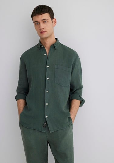  Mavi Yeşil Keten Gömlek Regular Fit / Normal Kesim 0211472-71598