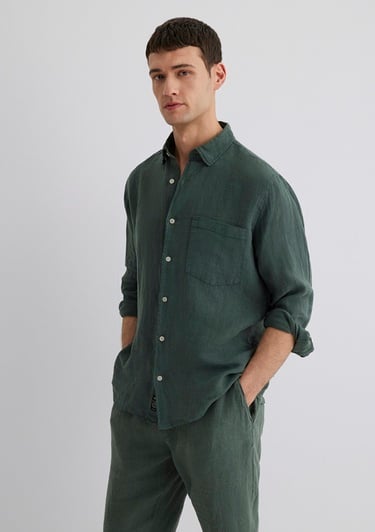  Mavi Yeşil Keten Gömlek Regular Fit / Normal Kesim 0211472-71598