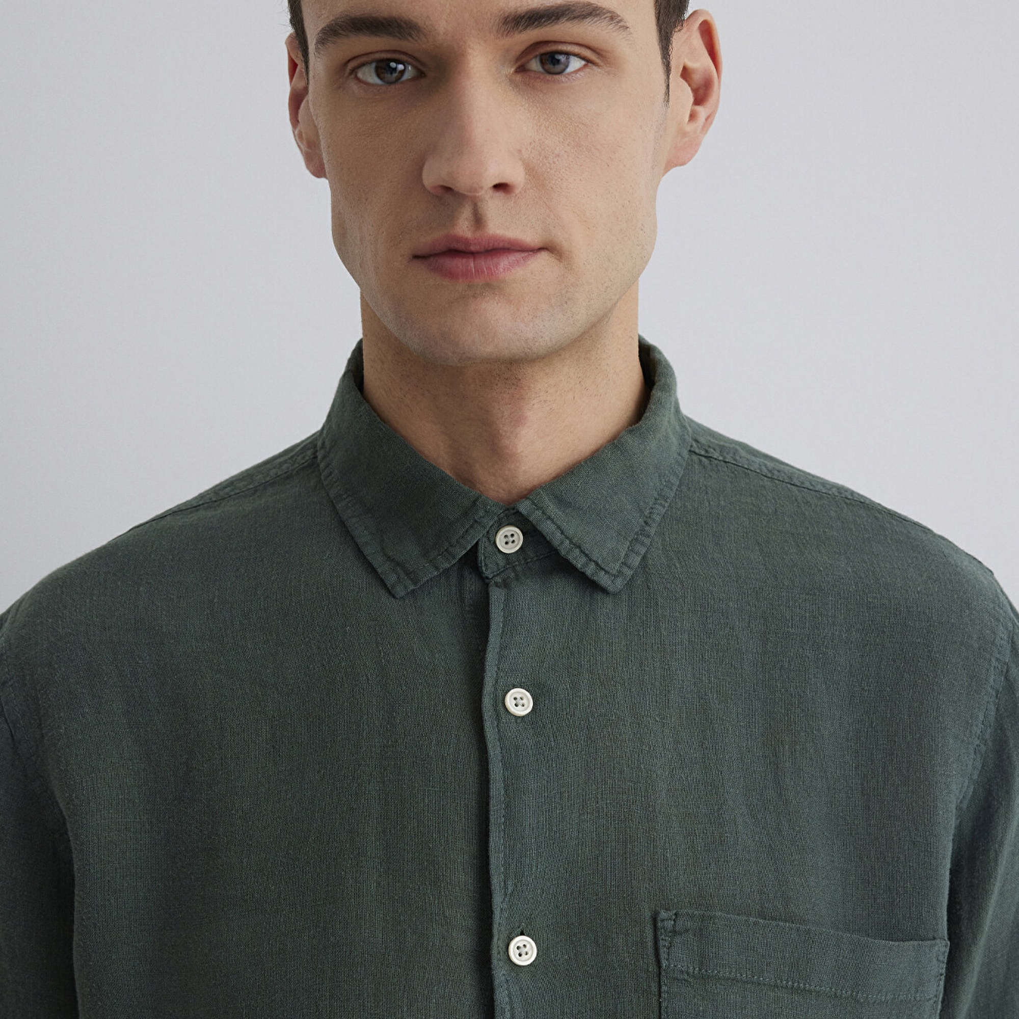 Mavi Yeşil Keten Gömlek Regular Fit / Normal Kesim 0211472-71598