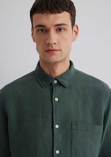  Mavi Yeşil Keten Gömlek Regular Fit / Normal Kesim 0211472-71598