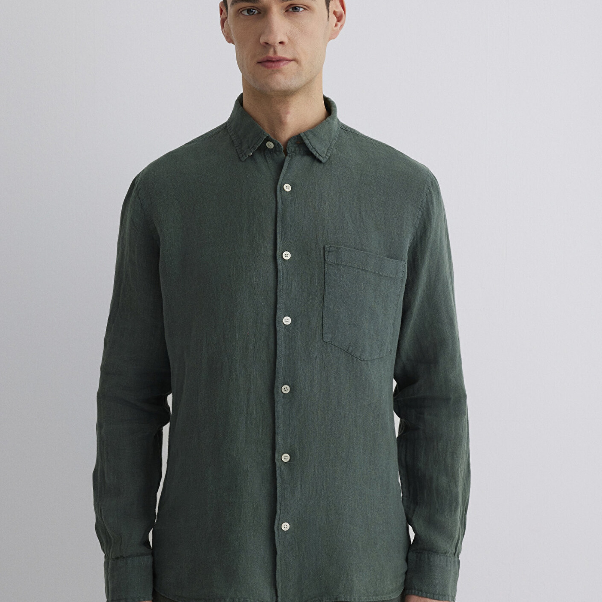 Mavi Yeşil Keten Gömlek Regular Fit / Normal Kesim 0211472-71598