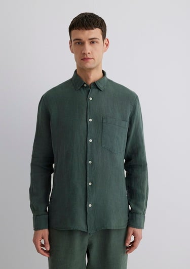  Mavi Yeşil Keten Gömlek Regular Fit / Normal Kesim 0211472-71598