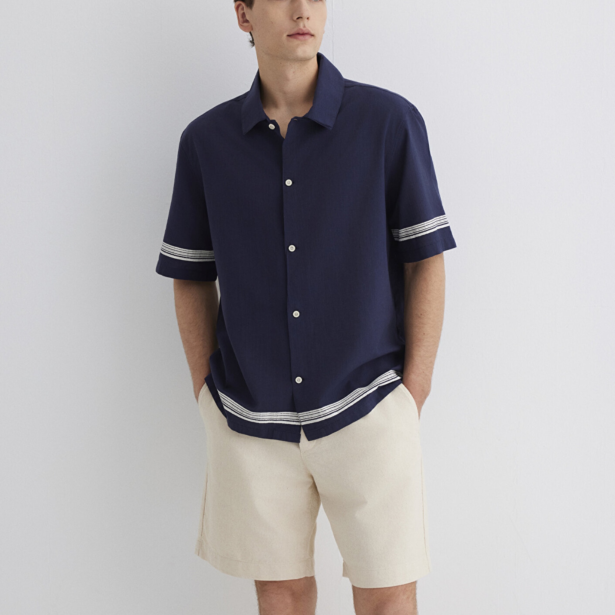 Mavi Çizgili Lacivert Gömlek Regular Fit / Normal Kesim 0211627-83884