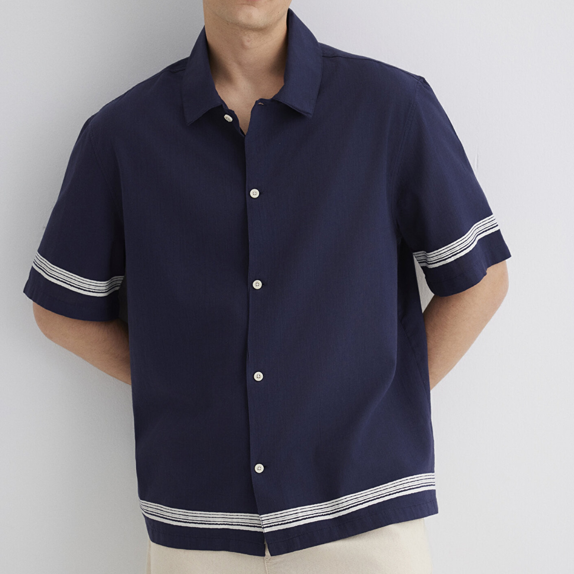 Mavi Çizgili Lacivert Gömlek Regular Fit / Normal Kesim 0211627-83884