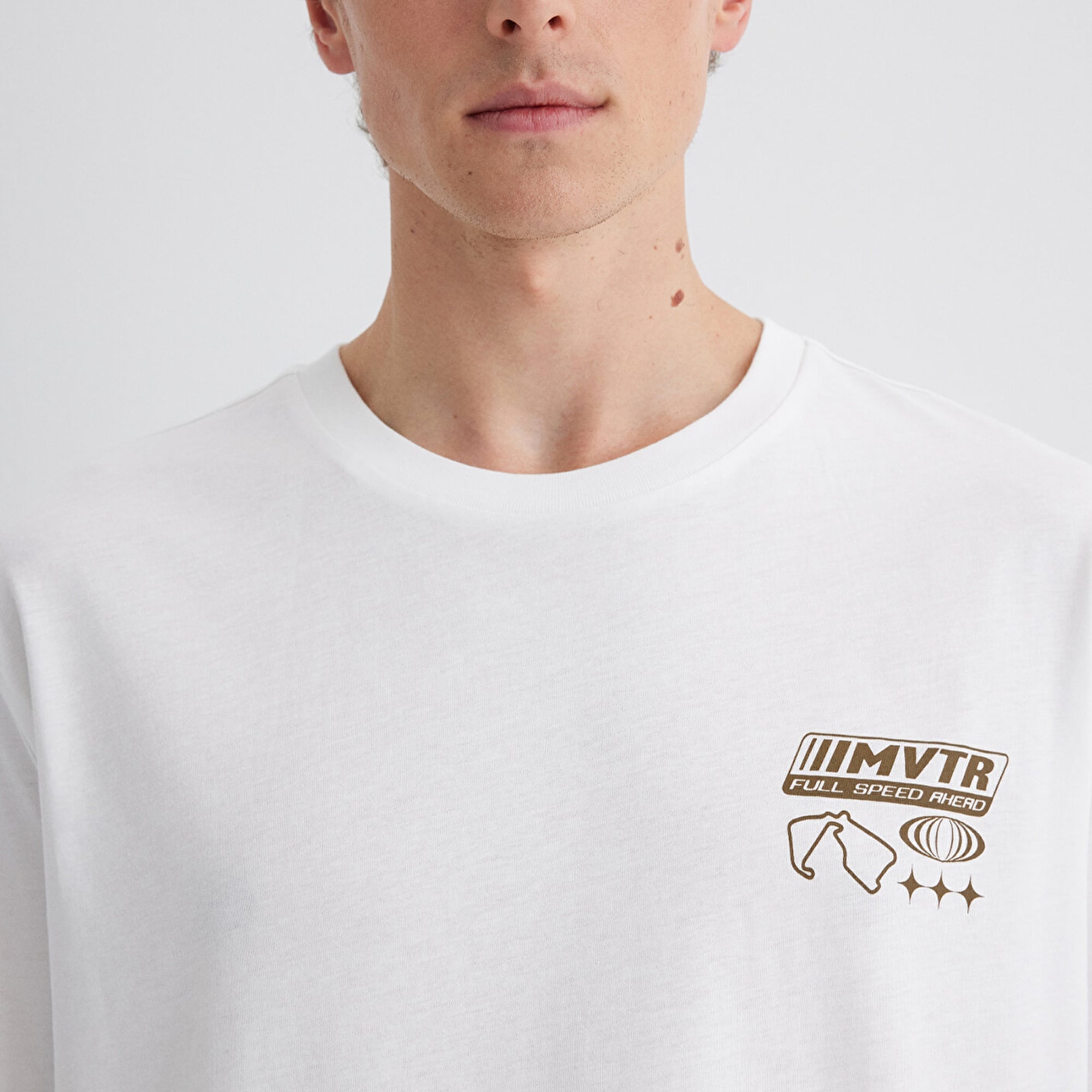 Mavi Baskılı Beyaz Tişört Loose Fit / Bol Rahat Kesim 0613032-70057