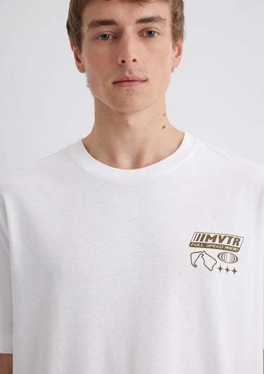  Mavi Baskılı Beyaz Tişört Loose Fit / Bol Rahat Kesim 0613032-70057