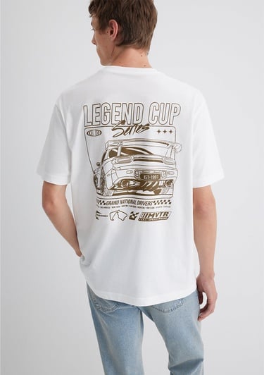  Mavi Baskılı Beyaz Tişört Loose Fit / Bol Rahat Kesim 0613032-70057