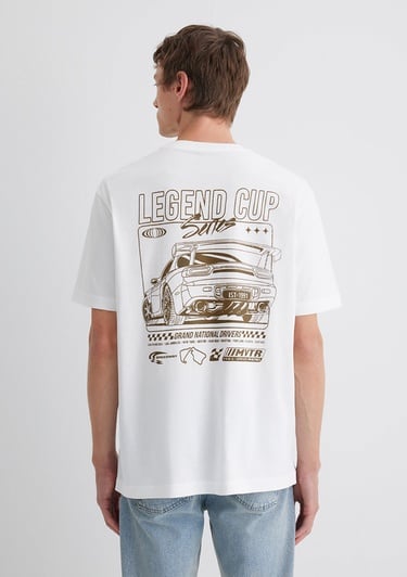  Mavi Baskılı Beyaz Tişört Loose Fit / Bol Rahat Kesim 0613032-70057