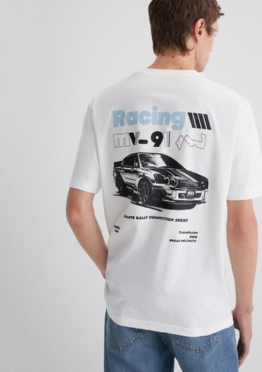  Mavi Baskılı Ekru Tişört Loose Fit / Bol Rahat Kesim 0613033-70057