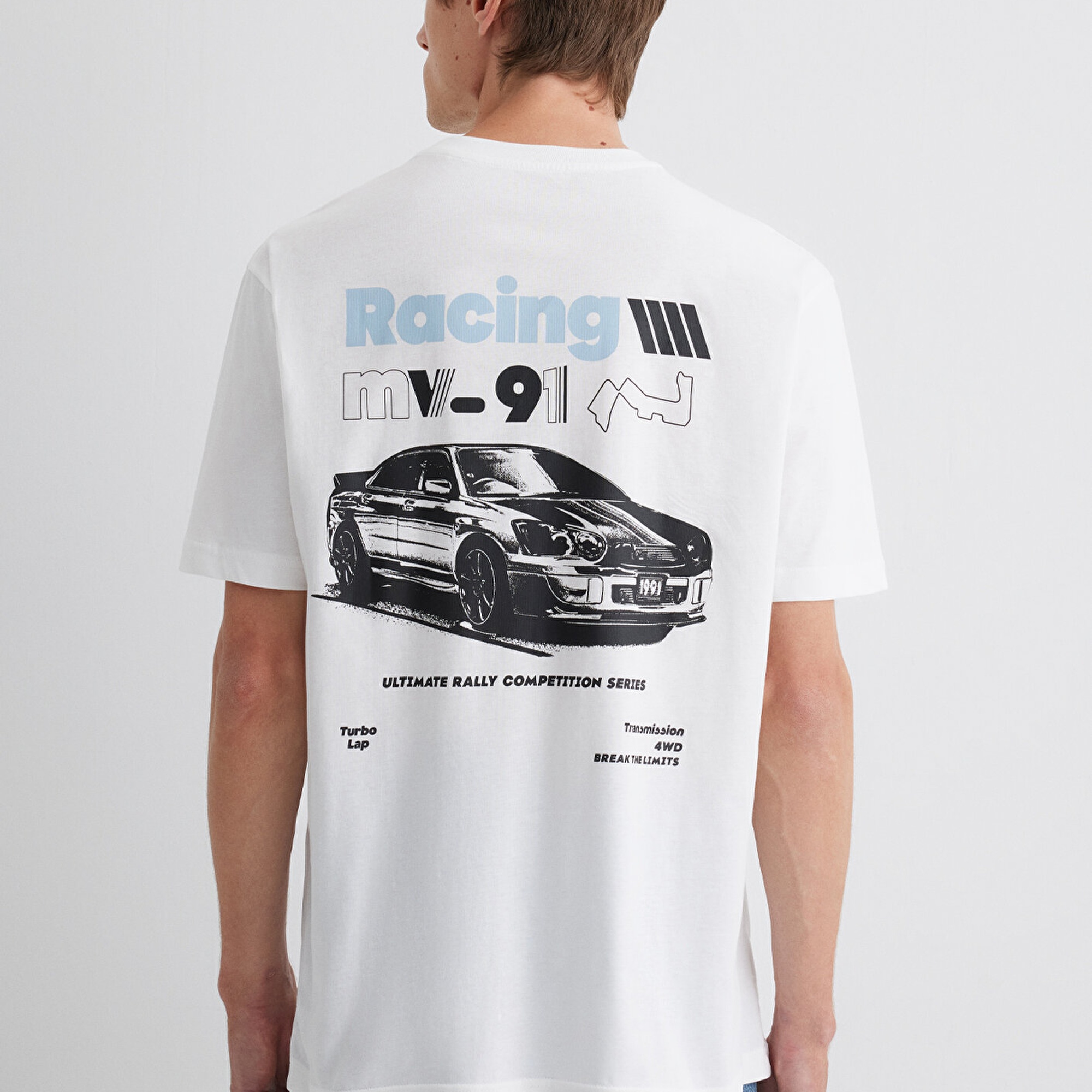 Mavi Baskılı Ekru Tişört Loose Fit / Bol Rahat Kesim 0613033-70057