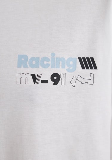  Mavi Baskılı Ekru Tişört Loose Fit / Bol Rahat Kesim 0613033-70057