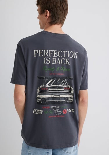  Mavi Baskılı Antrasit Tişört Loose Fit / Bol Rahat Kesim 0613031-80106