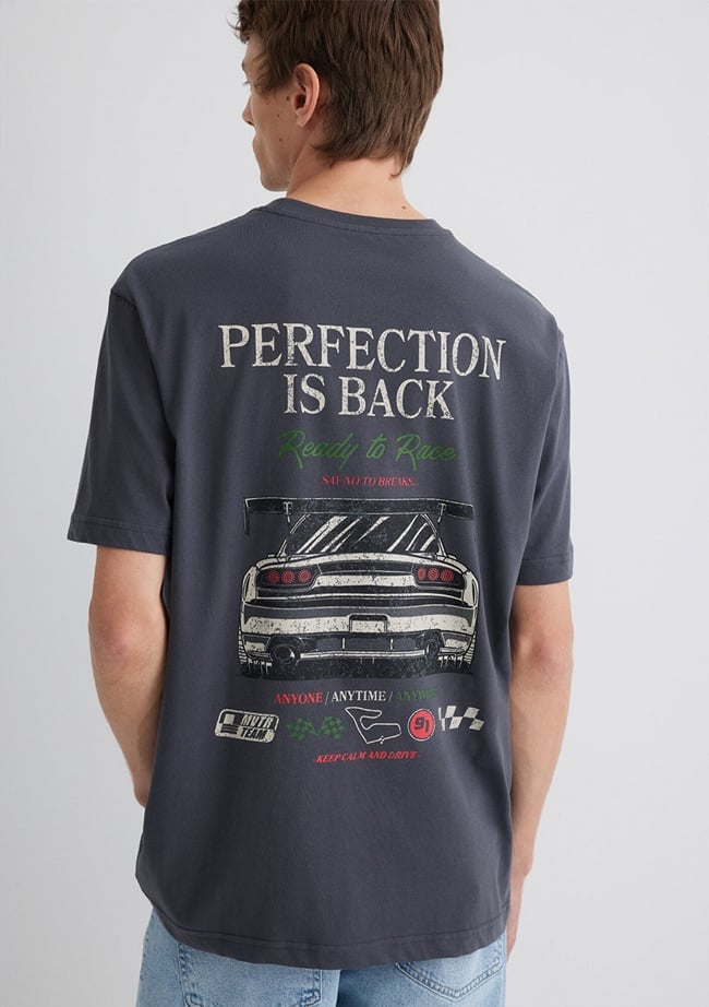  Mavi Baskılı Antrasit Tişört Loose Fit / Bol Rahat Kesim 0613031-80106