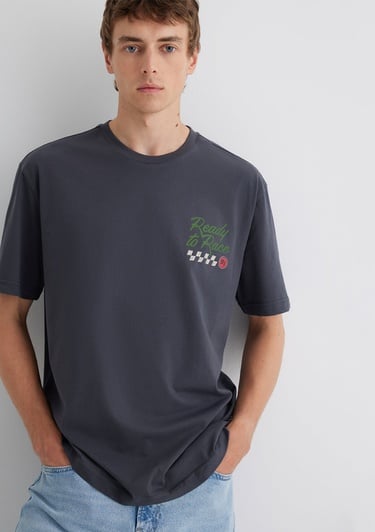  Mavi Baskılı Antrasit Tişört Loose Fit / Bol Rahat Kesim 0613031-80106