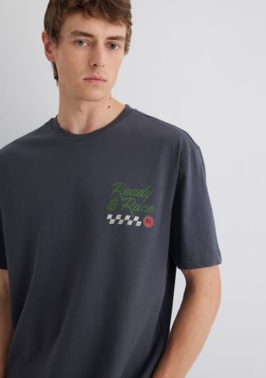  Mavi Baskılı Antrasit Tişört Loose Fit / Bol Rahat Kesim 0613031-80106