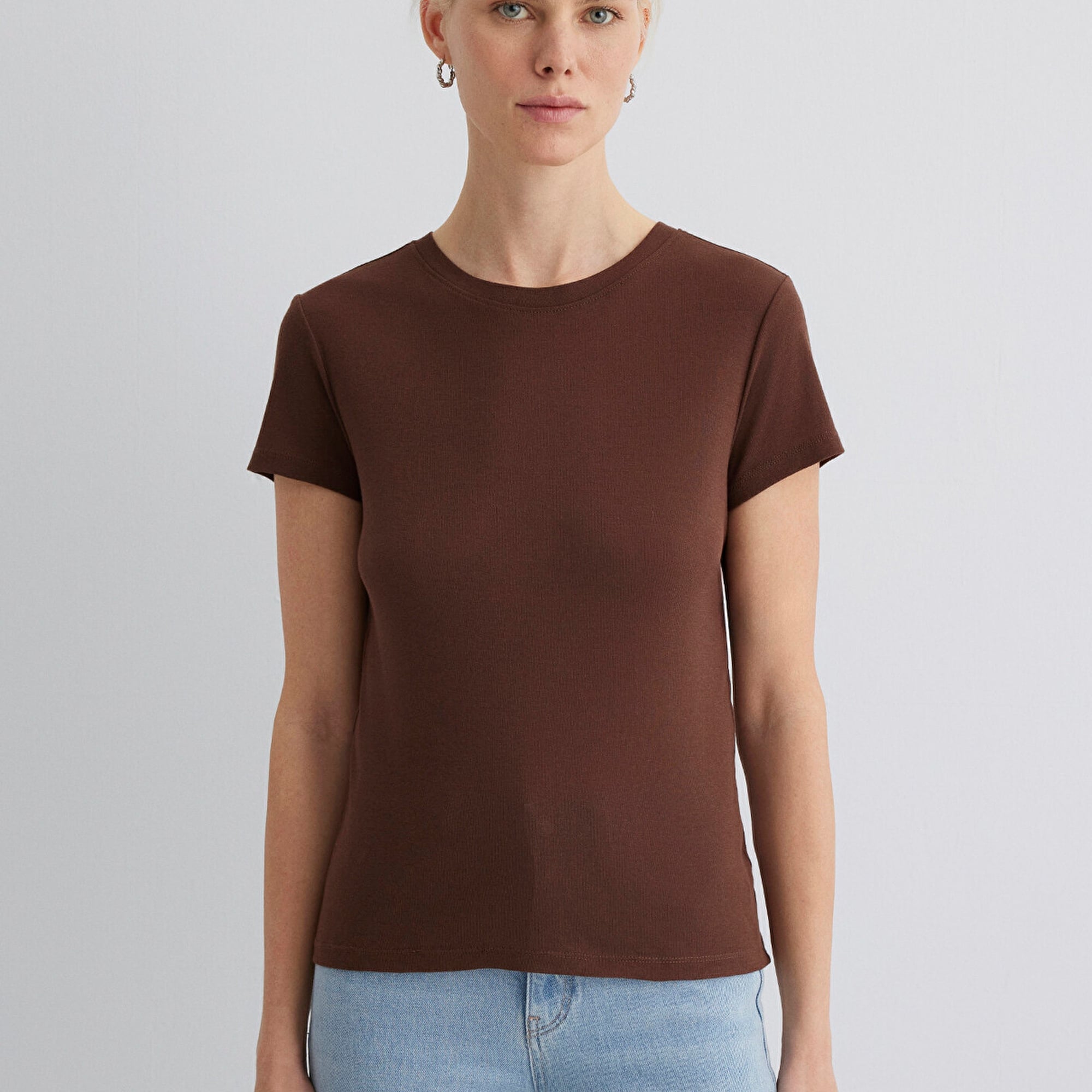 Mavi Kahverengi Tişört Slim Fit / Dar Kesim 1613573-82599