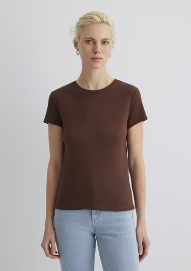  Mavi Kahverengi Tişört Slim Fit / Dar Kesim 1613573-82599