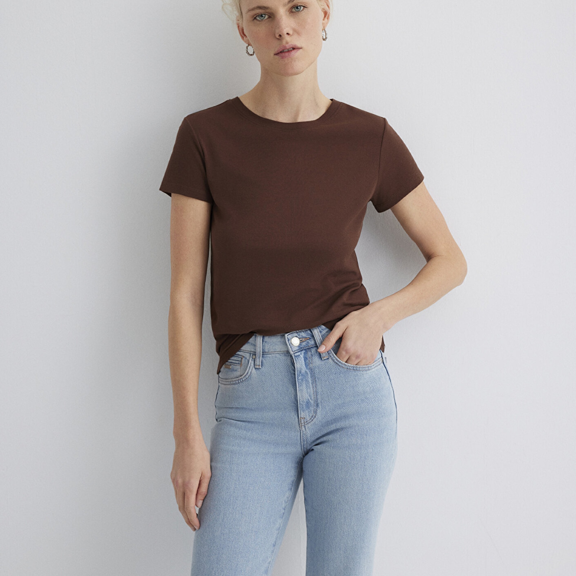 Mavi Kahverengi Tişört Slim Fit / Dar Kesim 1613573-82599