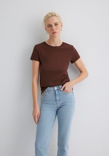  Mavi Kahverengi Tişört Slim Fit / Dar Kesim 1613573-82599