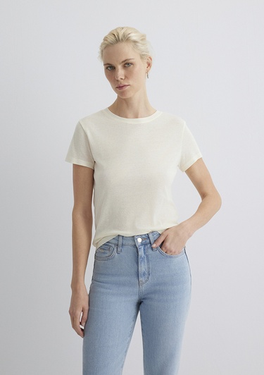  Mavi Ekru Tişört Slim Fit / Dar Kesim 1613573-80194