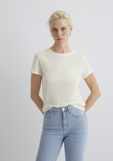  Mavi Ekru Tişört Slim Fit / Dar Kesim 1613573-80194