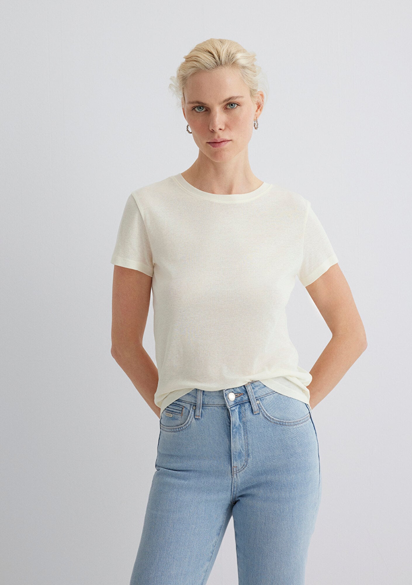  Mavi Ekru Tişört Slim Fit / Dar Kesim 1613573-80194