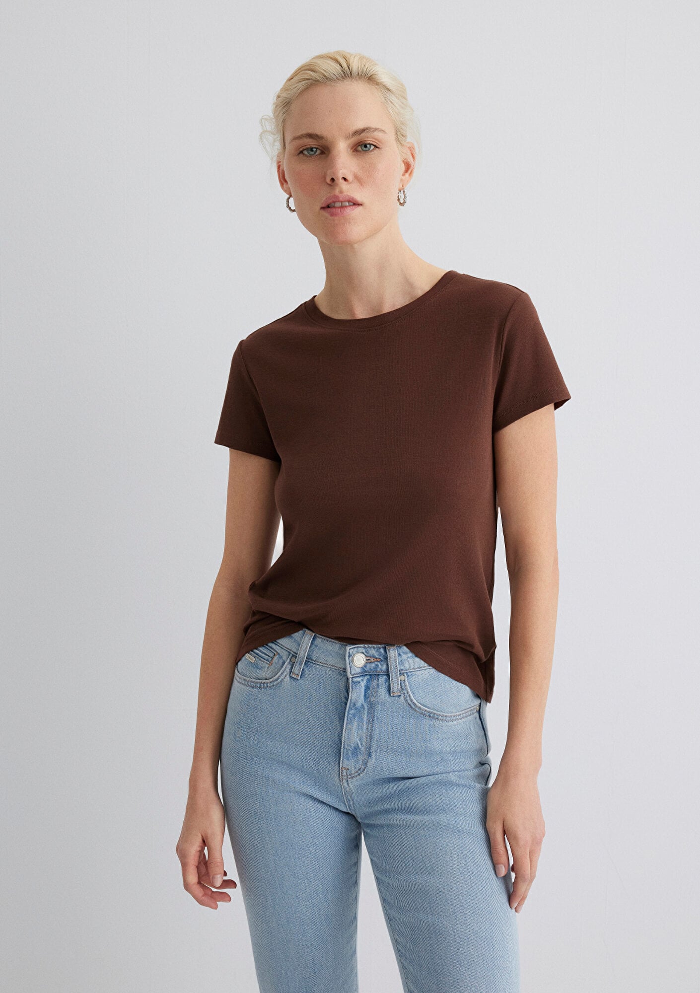  Mavi Kahverengi Tişört Slim Fit / Dar Kesim 1613573-82599