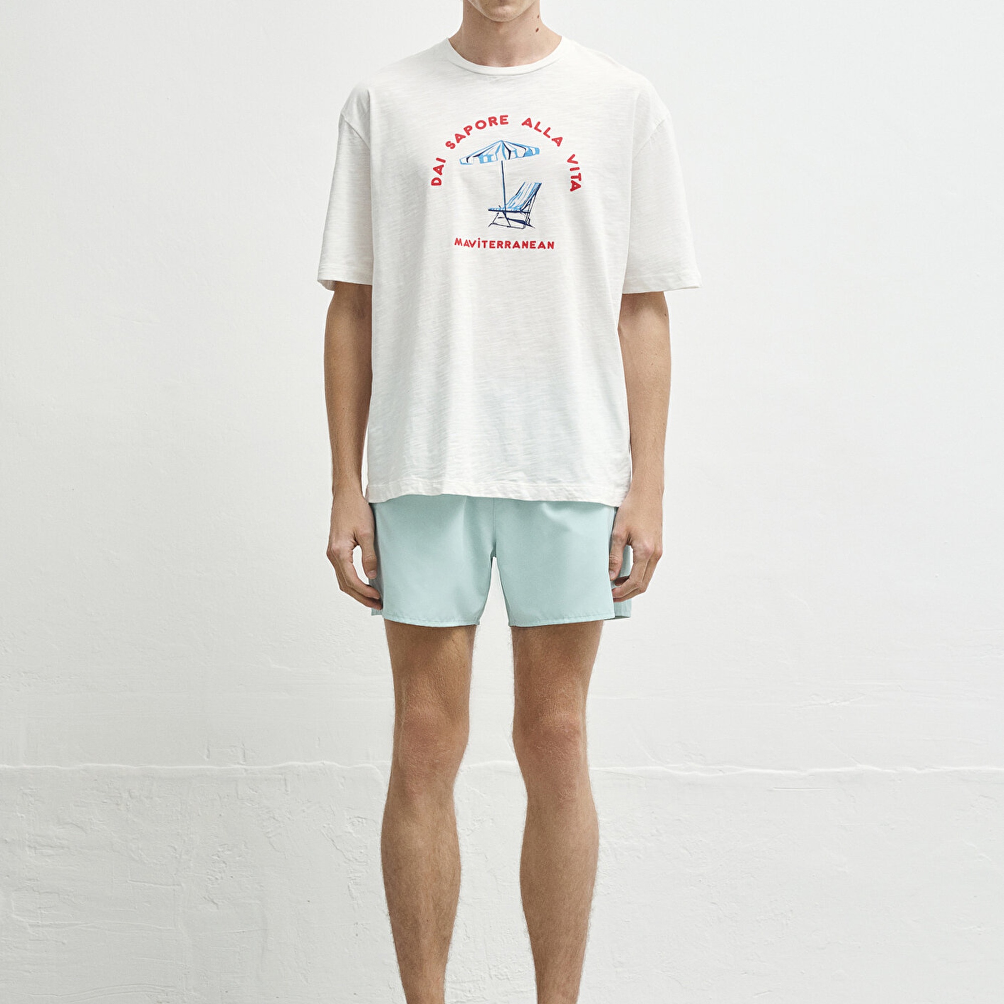 Mavi Baskılı Beyaz Tişört Relaxed Fit / Rahat Kesim 0612948-70057