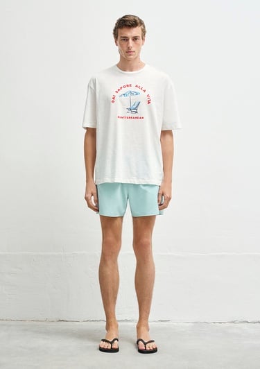  Mavi Baskılı Beyaz Tişört Relaxed Fit / Rahat Kesim 0612948-70057