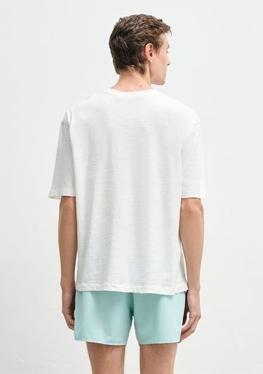  Mavi Baskılı Beyaz Tişört Relaxed Fit / Rahat Kesim 0612948-70057